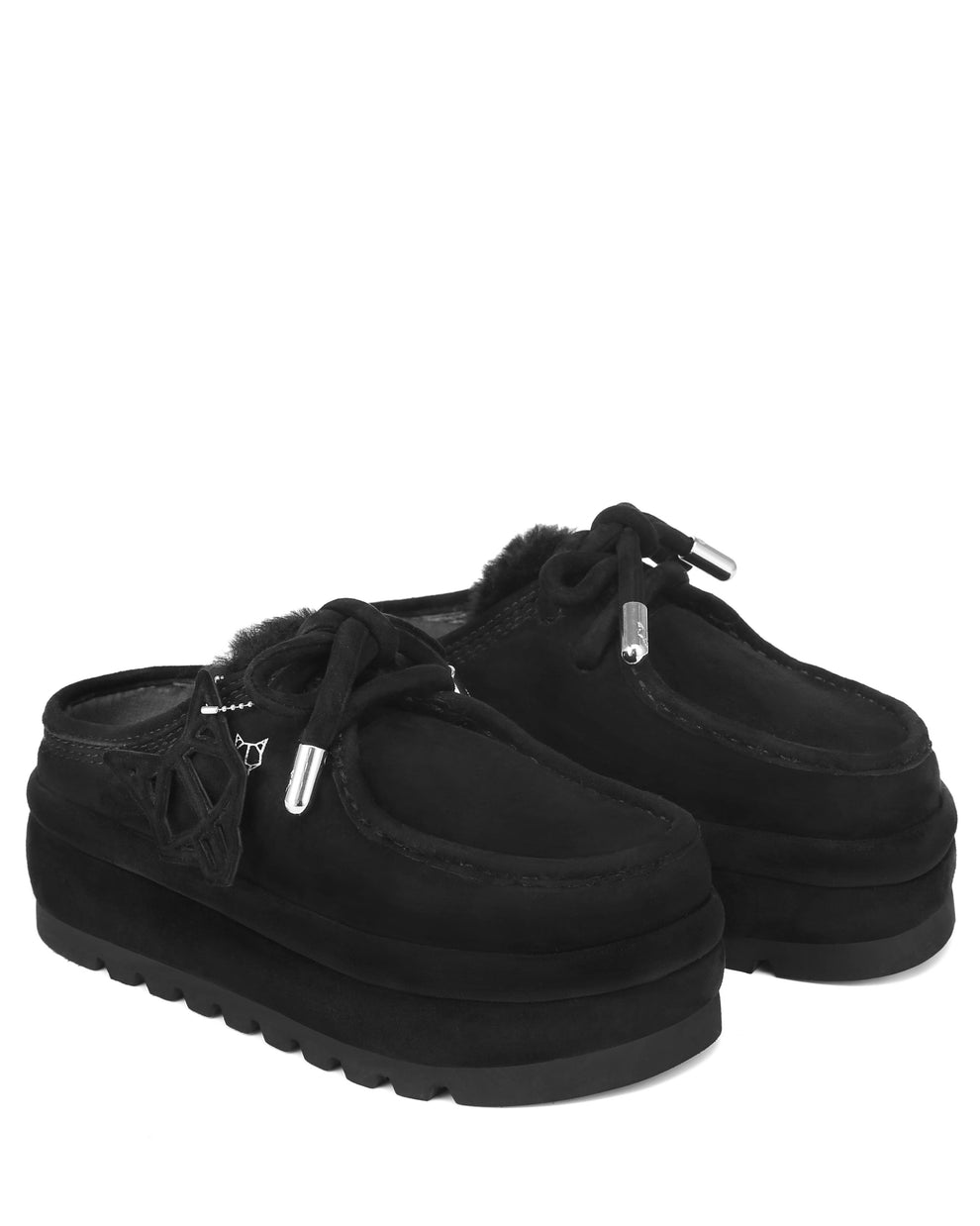 MIUMIU 26S SNEAKERS IN BLACK SUEDE AND SHEARLING