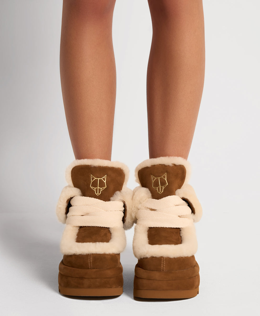 Bambie Cinnamon Suede Shearling Fur Lined Boots