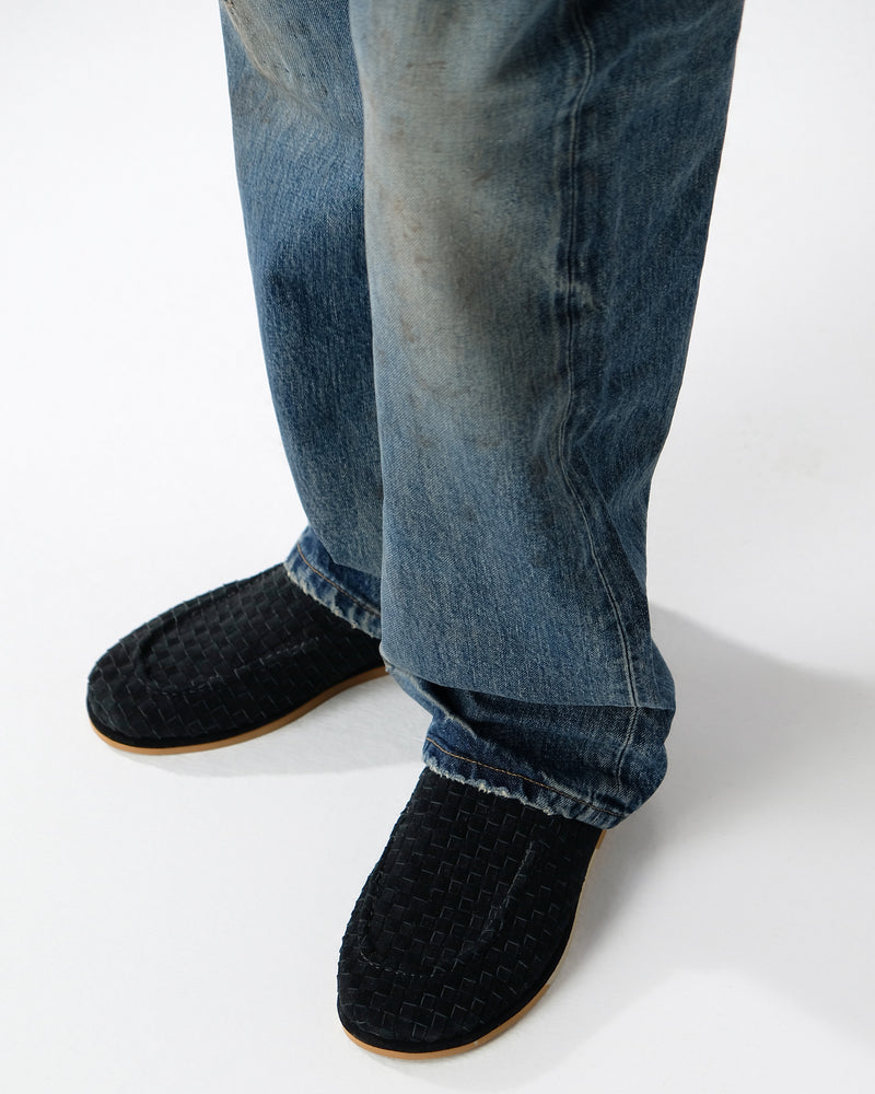 The Rare Mule Black Woven Suede