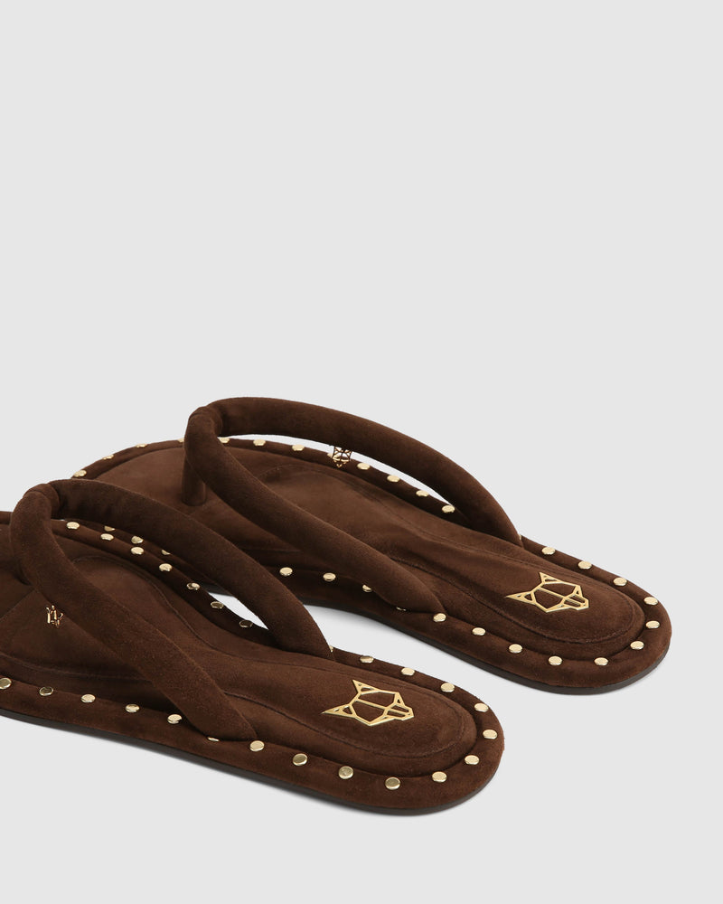 Grenada Brown Suede/Gold Studs