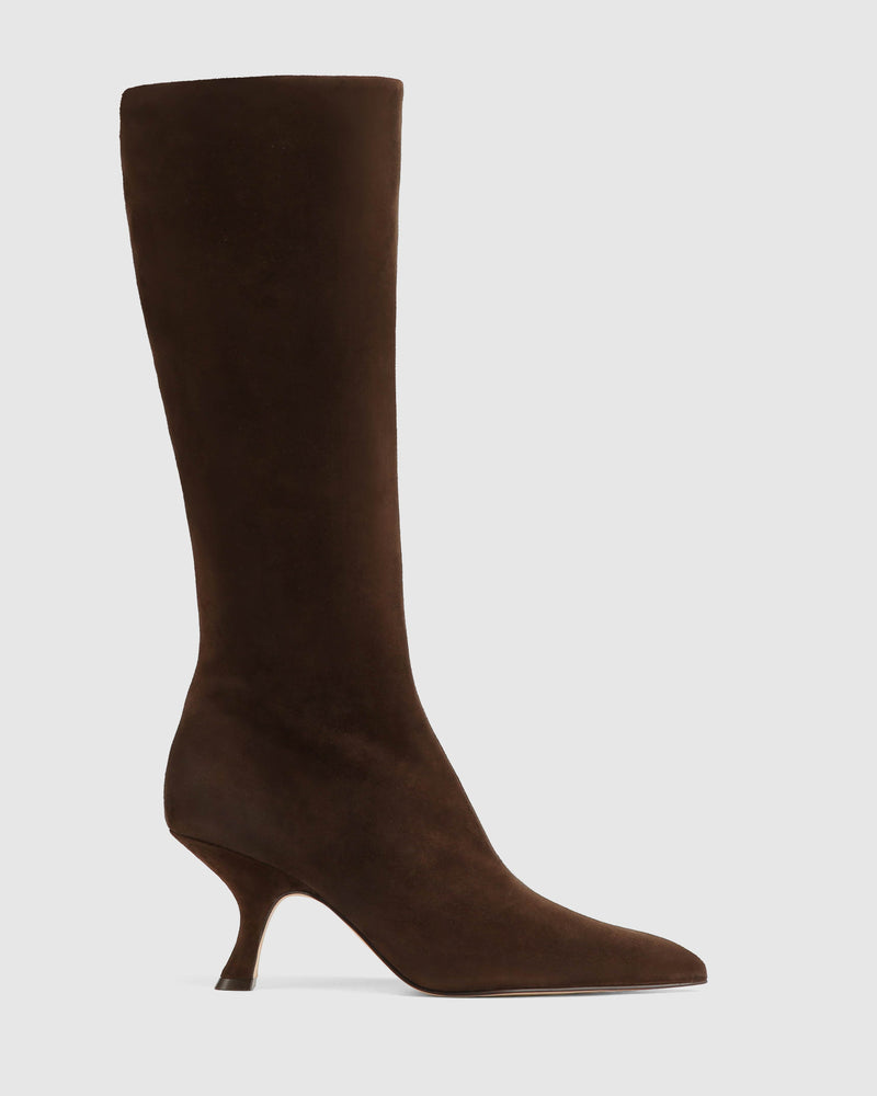 Hue brown suede pointed toe knee-high boot by Naked Wolfe