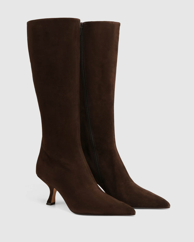 Hue brown suede pointed toe knee-high boot by Naked Wolfe