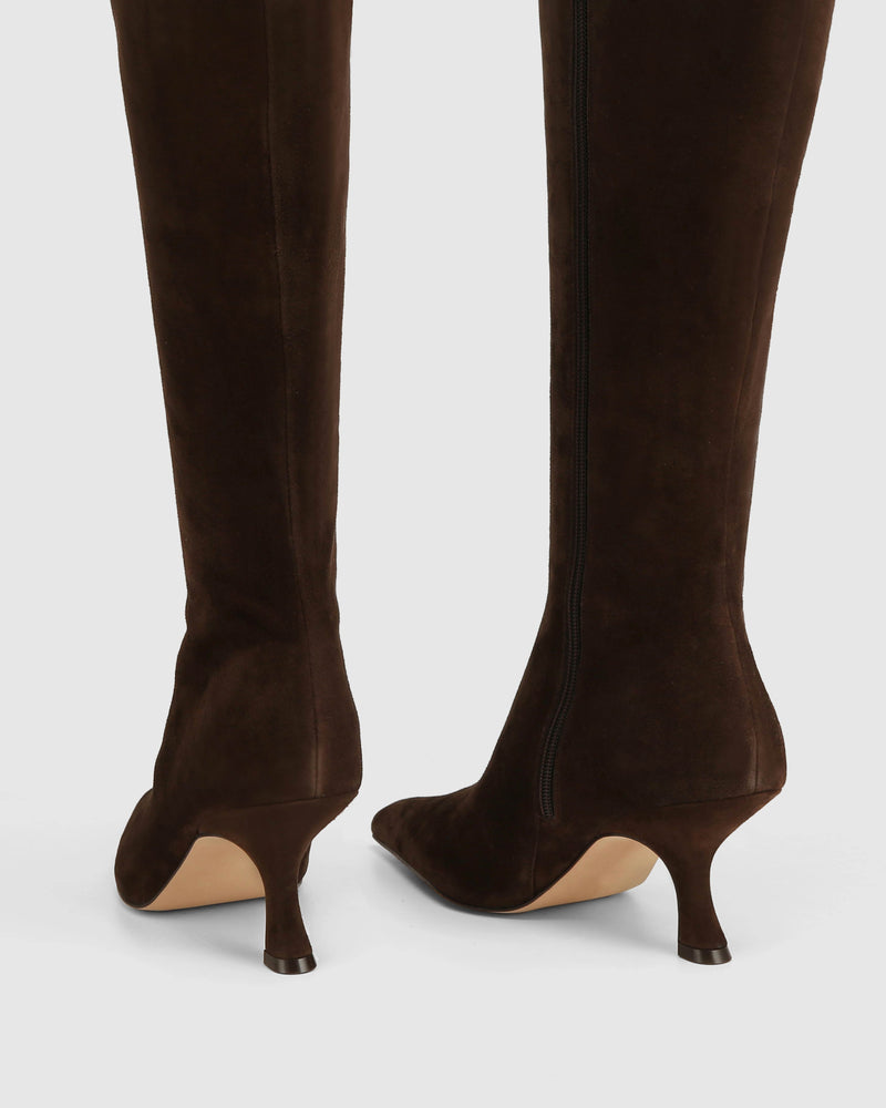 Hue brown suede pointed toe knee-high boot by Naked Wolfe