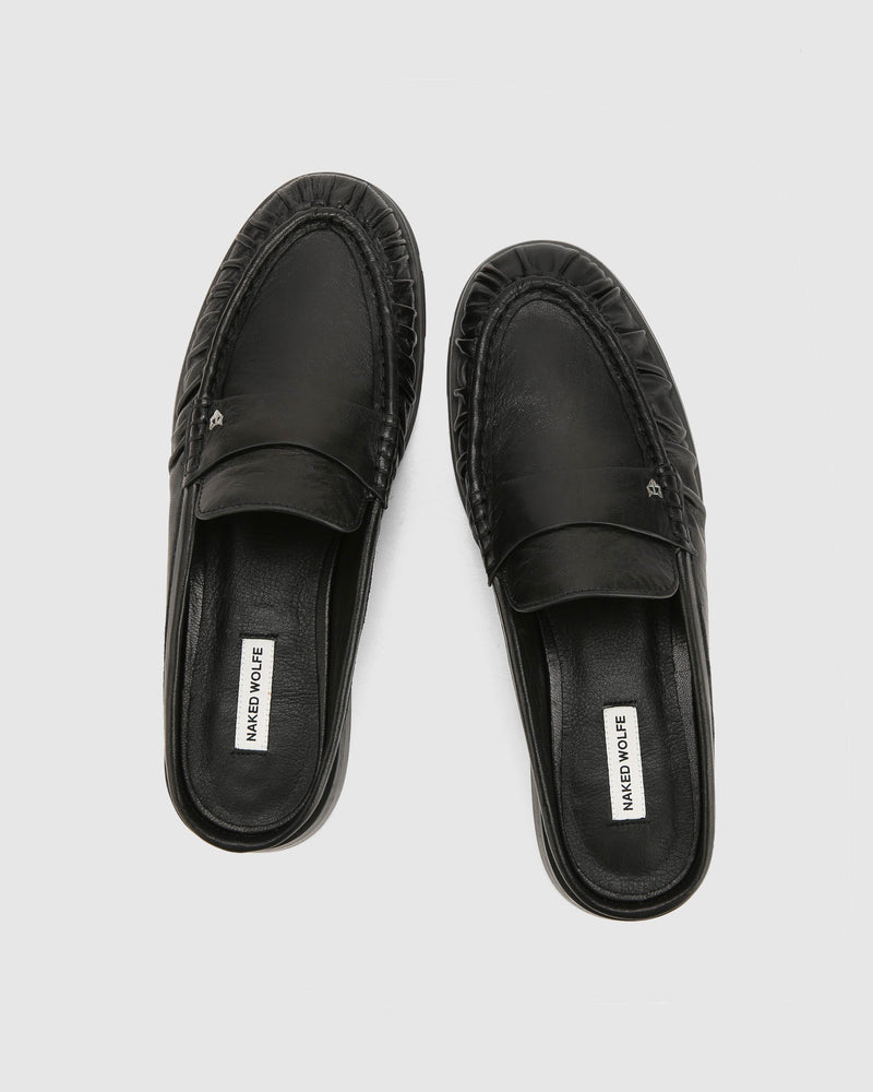 Slipper Black Tumble Leather