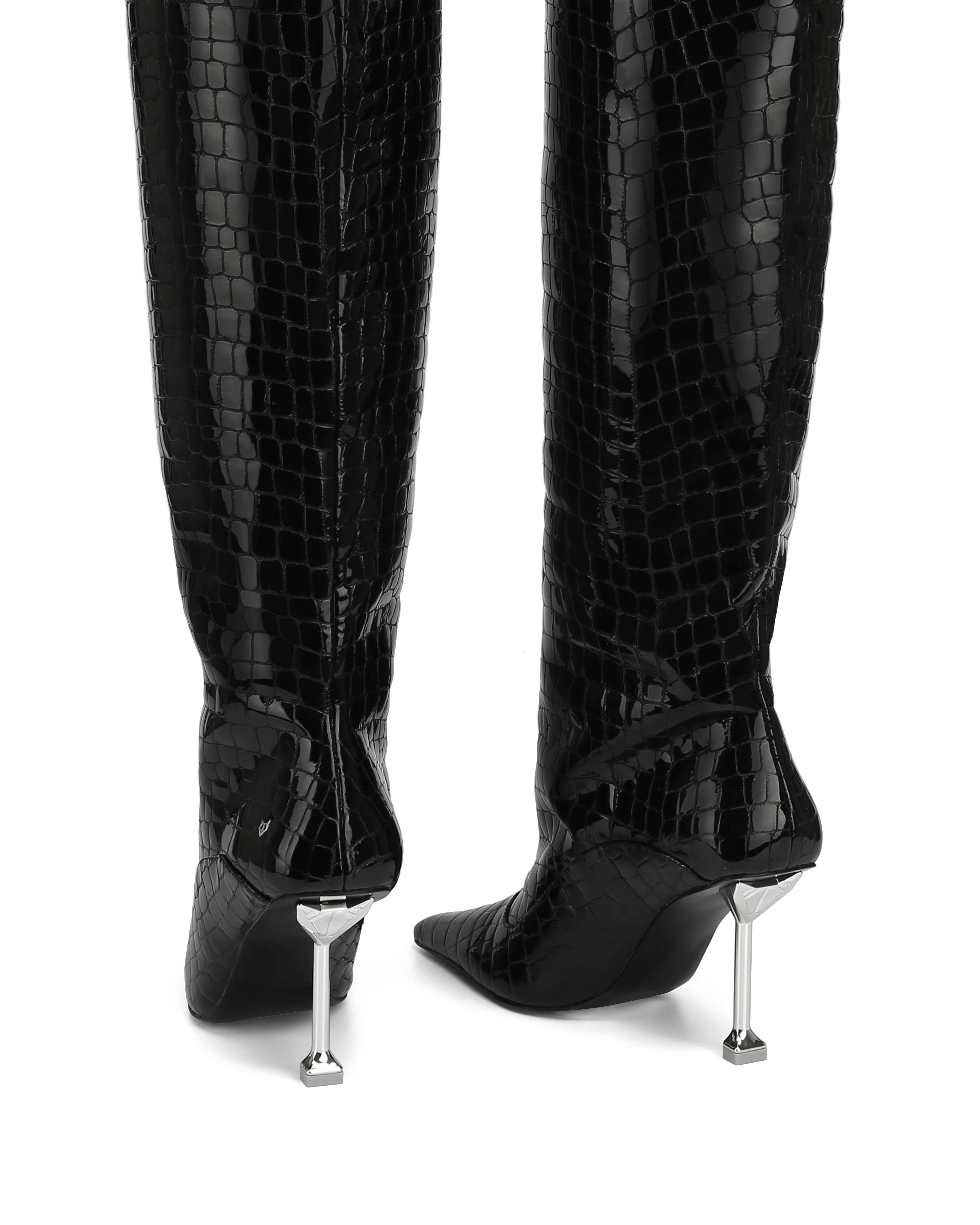 Naked Wolfe Texas Croc Embossed Tall Boot in Black Croc Patent Leather at Nordstrom Size 7US