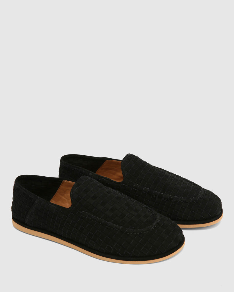 The Rare Mule Black Woven Suede