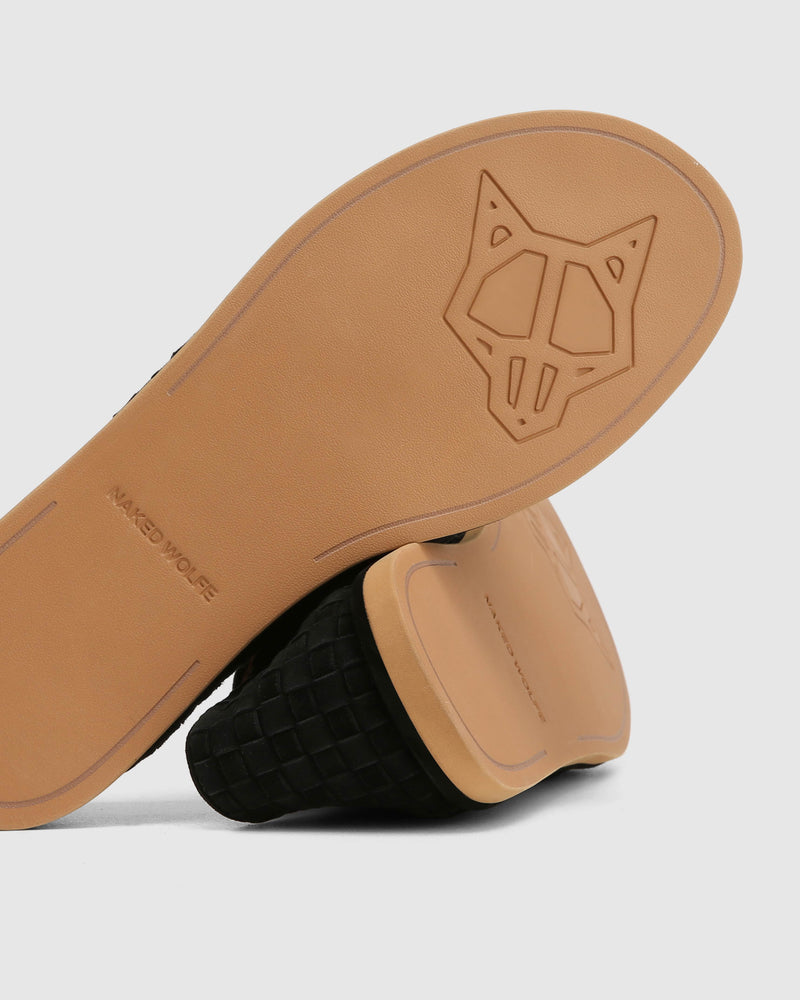 The Rare Mule Black Woven Suede