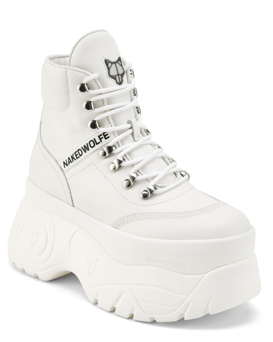 Naked Wolfe Spike Platform Boot in White Leather